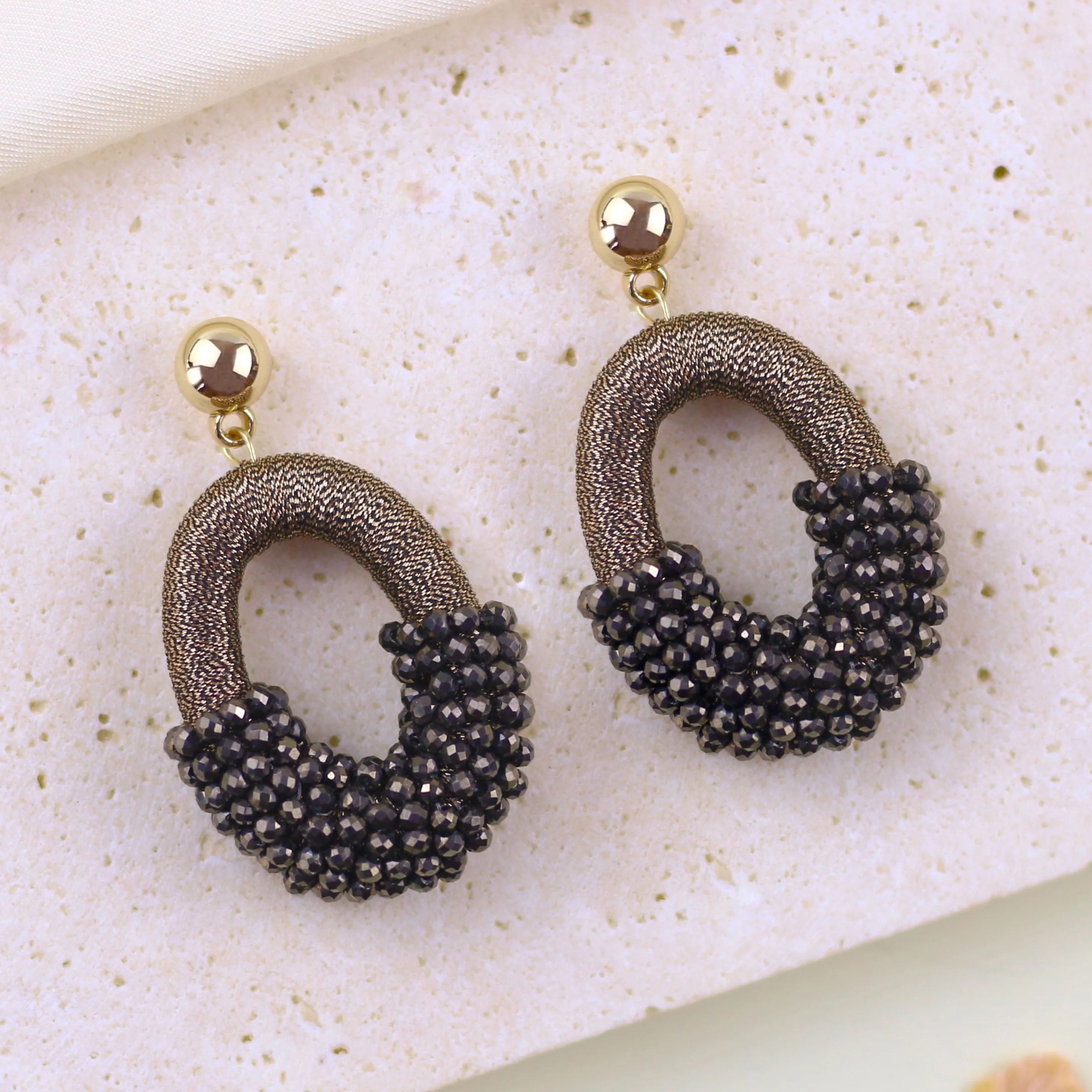 Beaded Gold Cluster Stud Earrings - Image 3