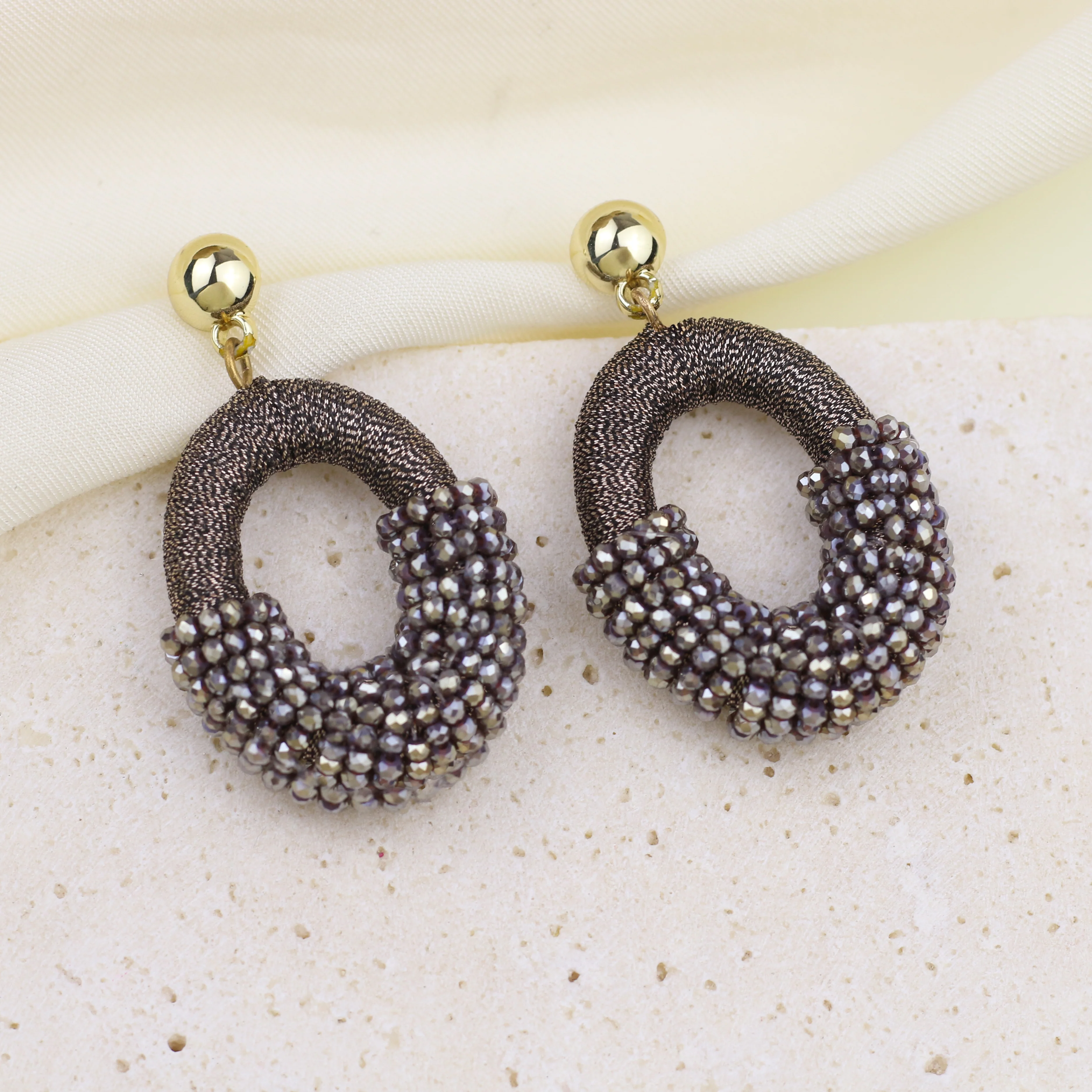 Beaded Gold Cluster Stud Earrings - Image 4