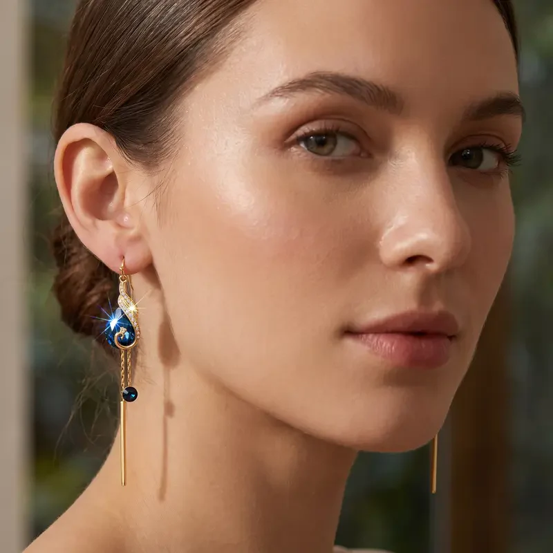 Blue Crystal Phoenix Earrings - Image 2