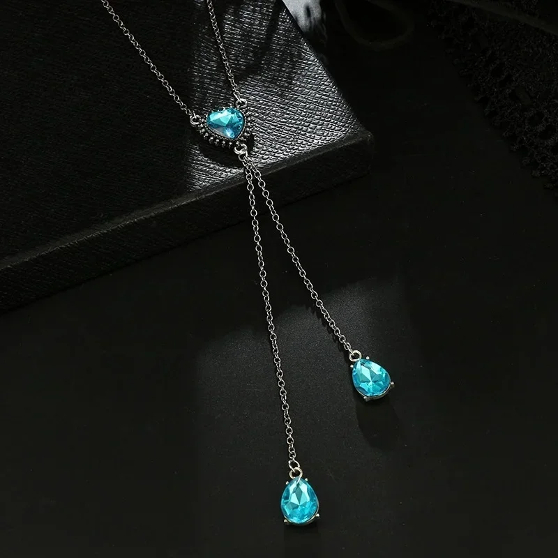 Blue Heart Y-Drop Pendant Necklace - Image 3