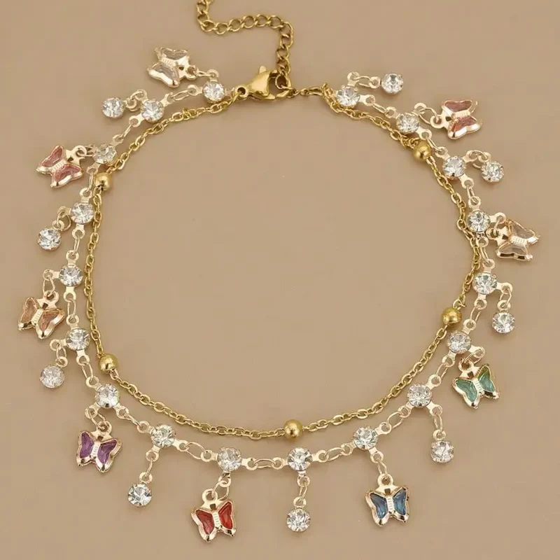 Boho Butterfly Layered Anklet - Image 2