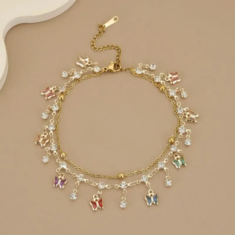 Boho Butterfly Layered Anklet - Image 3