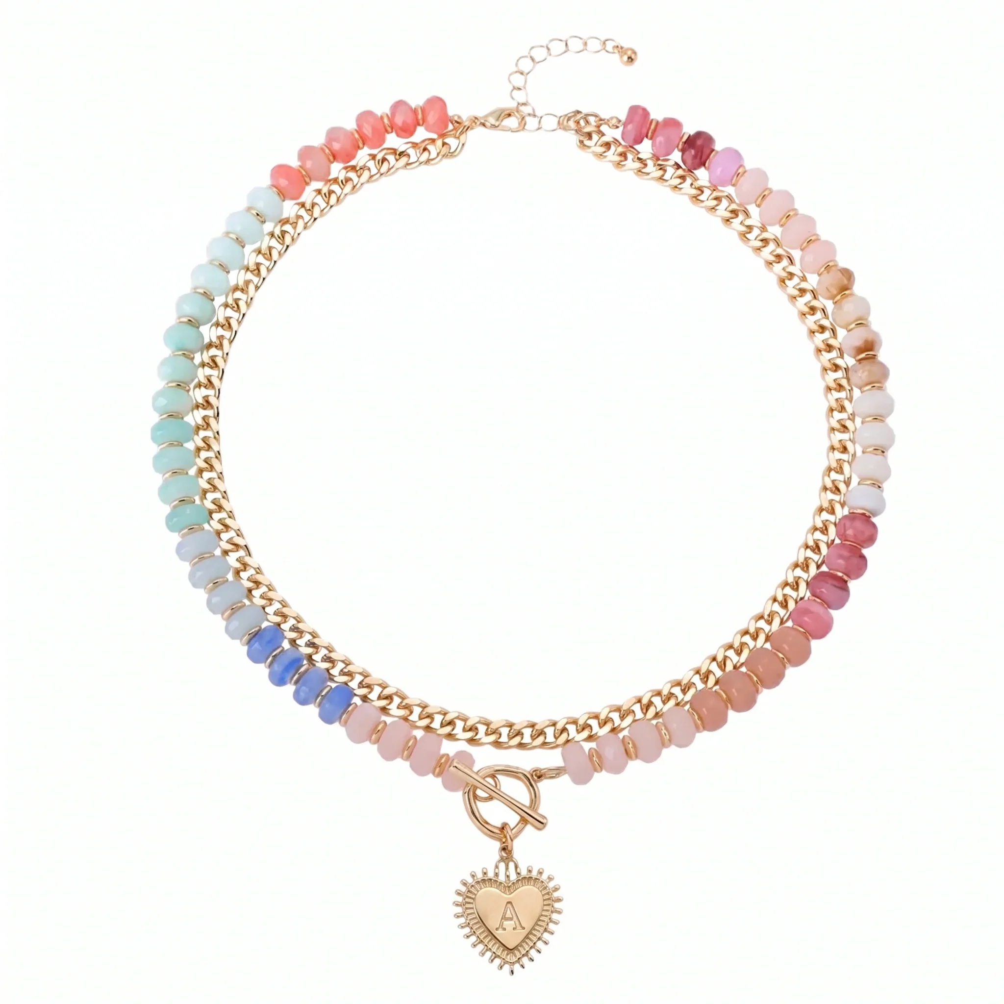 Double Layer Initial Heart Beaded Necklace - Image 7