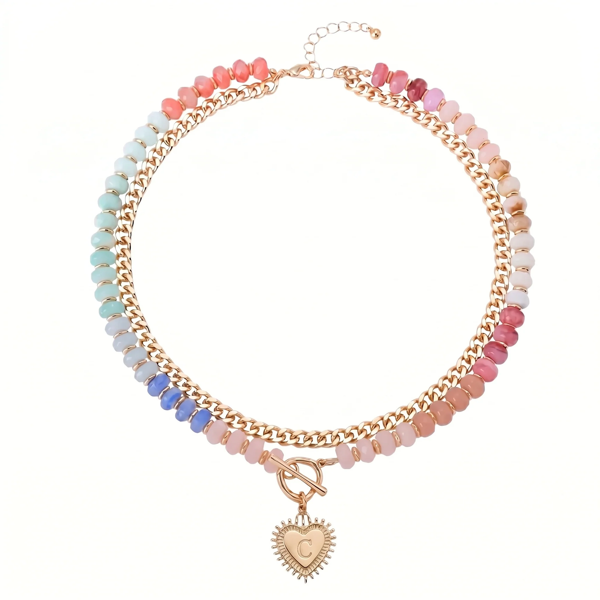 Double Layer Initial Heart Beaded Necklace - Image 9