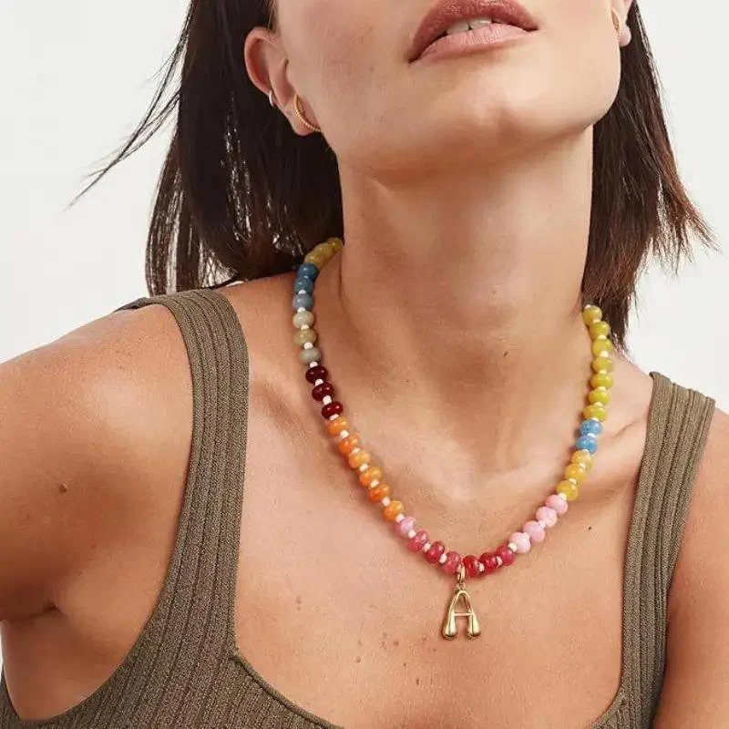 Colorful Beaded Initial Necklace - Image 2