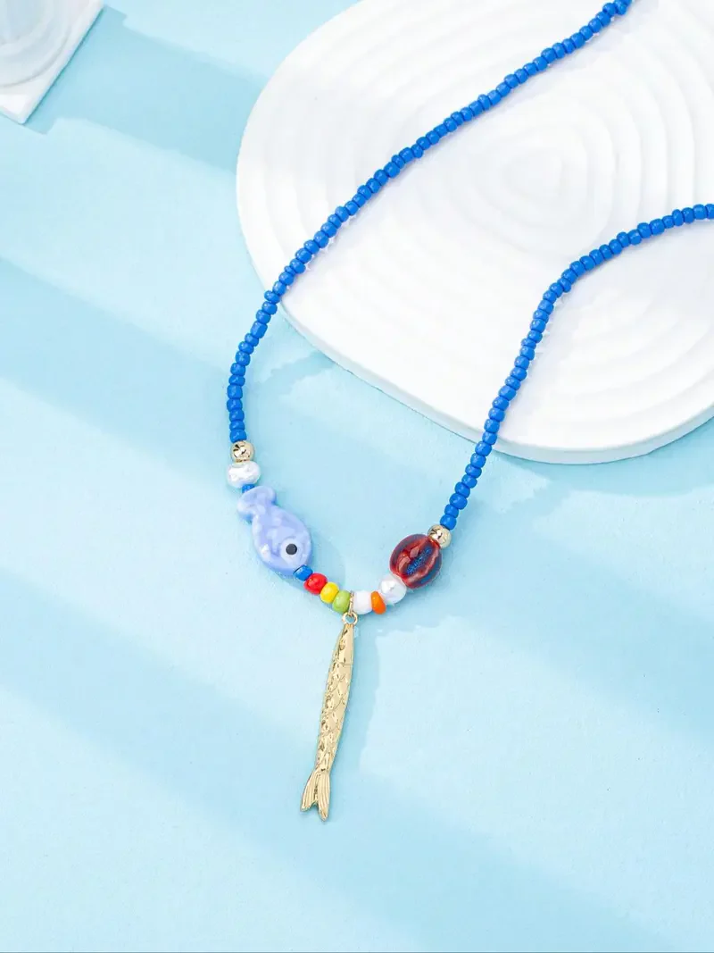 Colorful Beaded Marine Necklace Set - Image 5