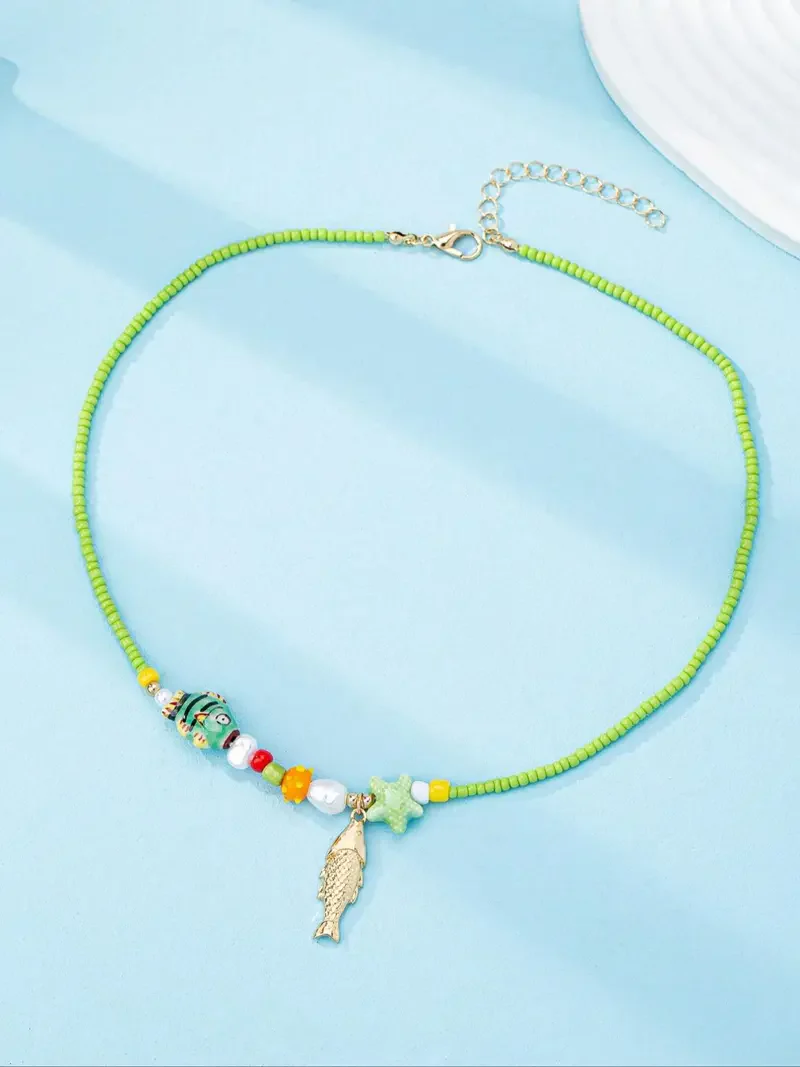 Colorful Beaded Marine Necklace Set - Image 6