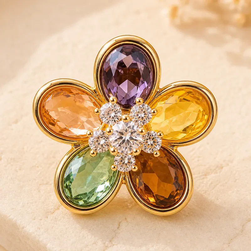 Colorful Floral Crystal Stud Earrings - Image 3