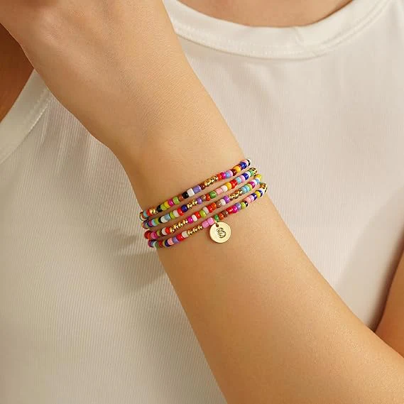 Colorful Multi Layer Initial Bead Bracelet - Image 2