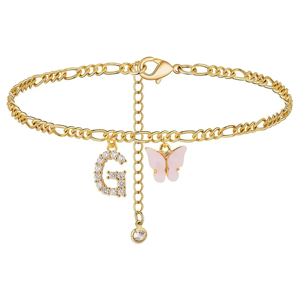 Dainty Butterfly Letter Initial Anklet - Image 5