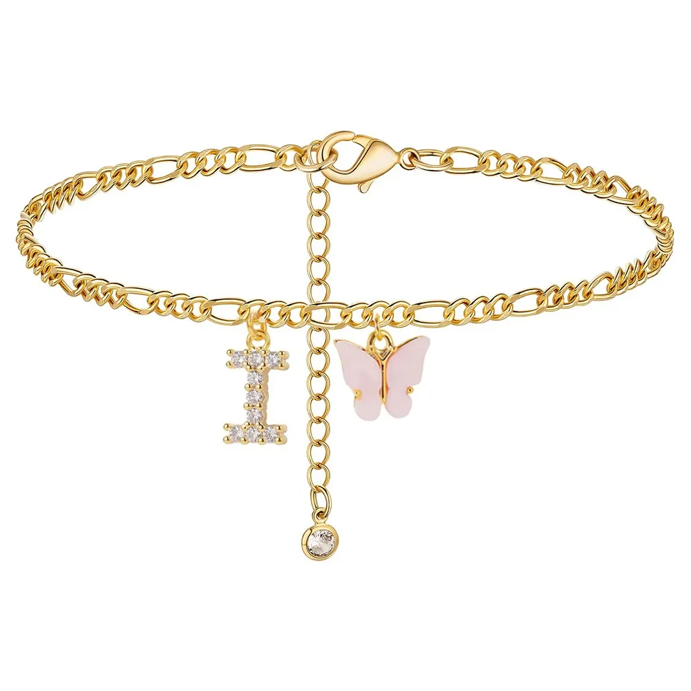 Dainty Butterfly Letter Initial Anklet - Image 7