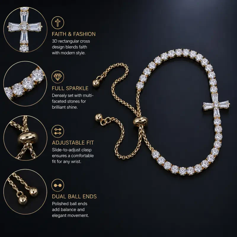 Dainty Stone Cross Bracelet - Image 2