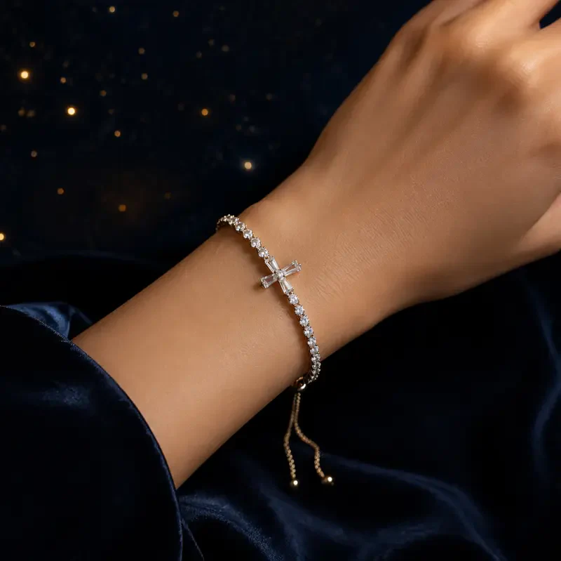 Dainty Stone Cross Bracelet - Image 4