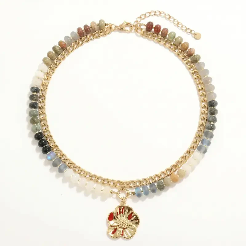 Double Layered Charm Beaded Necklace Set - Image 5