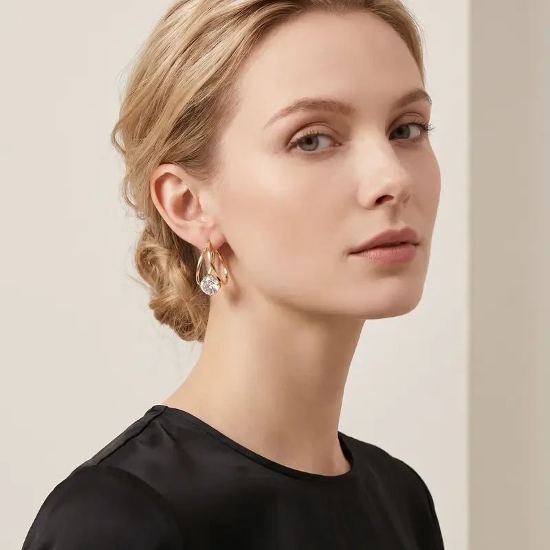 Double Loop Zircon Earrings - Image 3