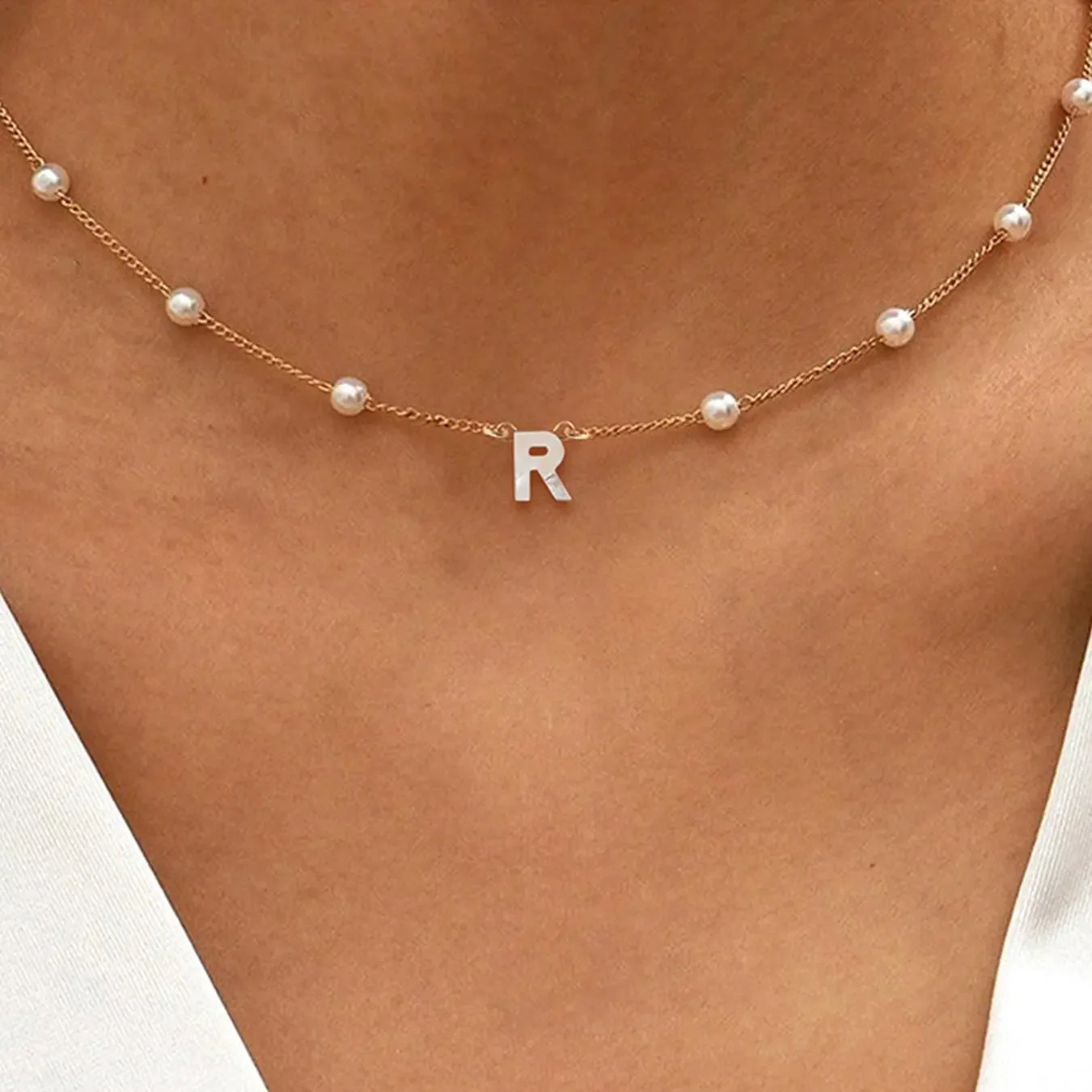 Elegant Pearl Letter Necklace - Image 2