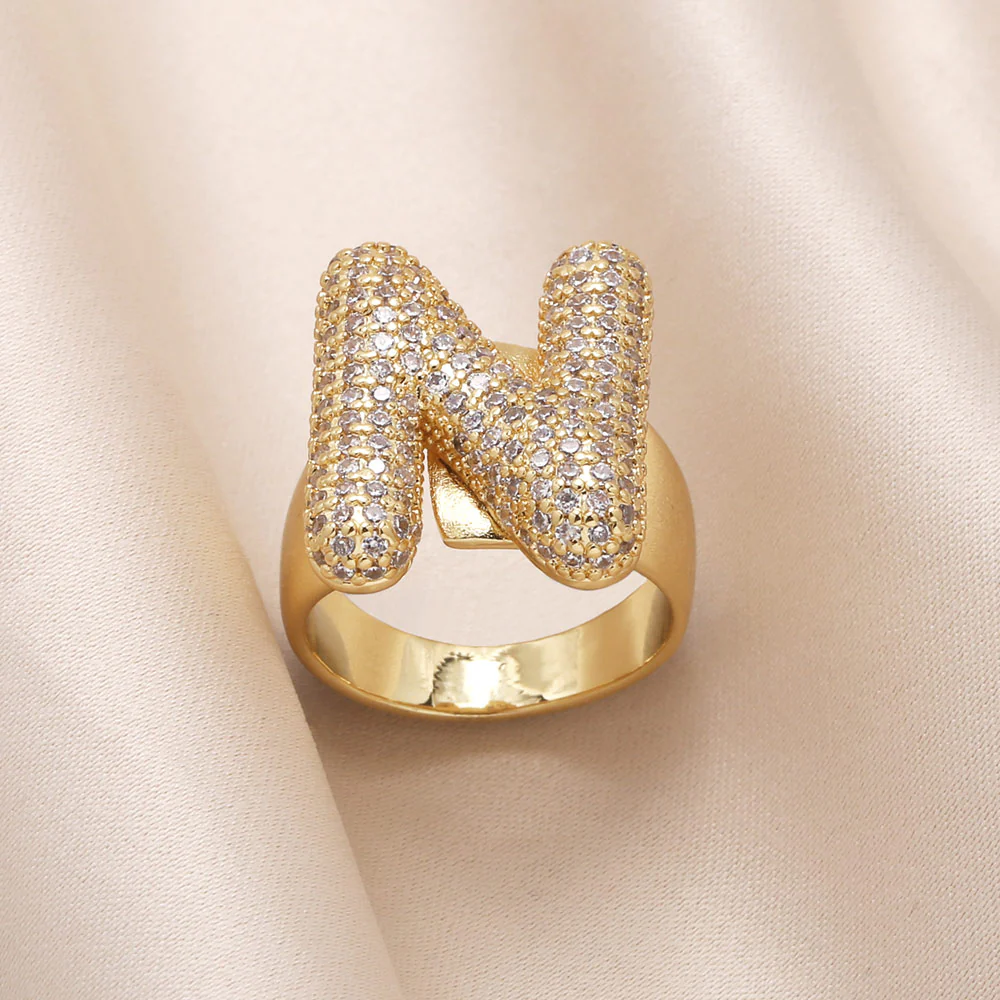 Gold Bubble Letter Initial Ring - Image 12