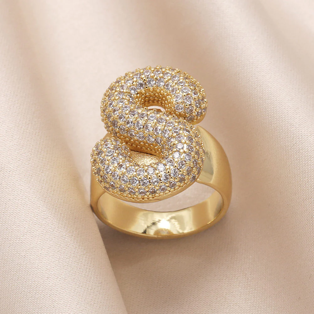 Gold Bubble Letter Initial Ring - Image 17