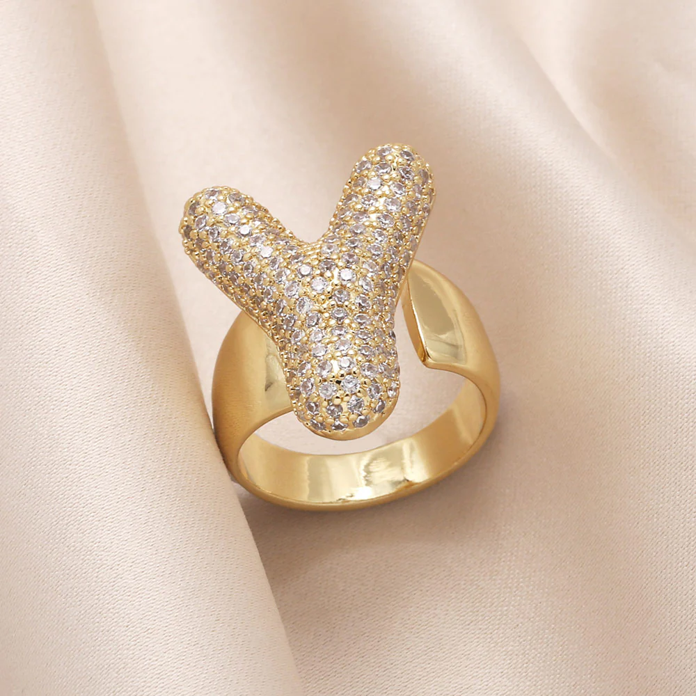 Gold Bubble Letter Initial Ring - Image 22