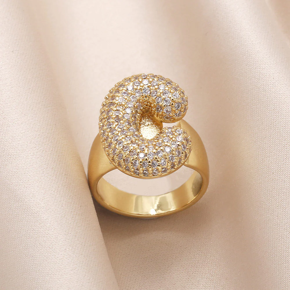 Gold Bubble Letter Initial Ring - Image 27