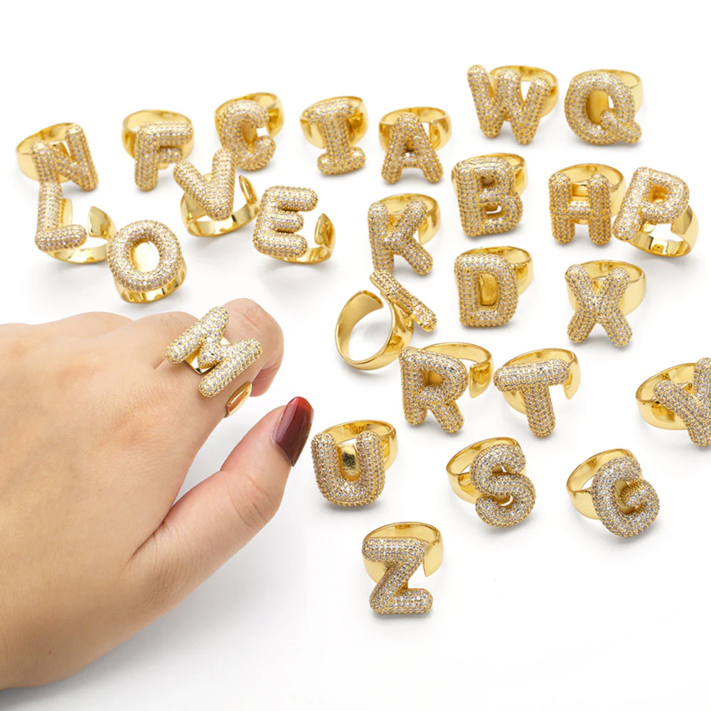 Gold Bubble Letter Initial Ring - Image 32