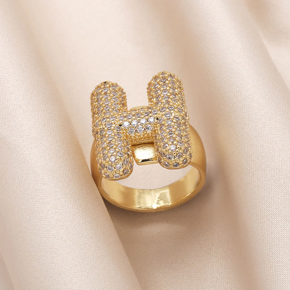 Gold Bubble Letter Initial Ring - Image 6