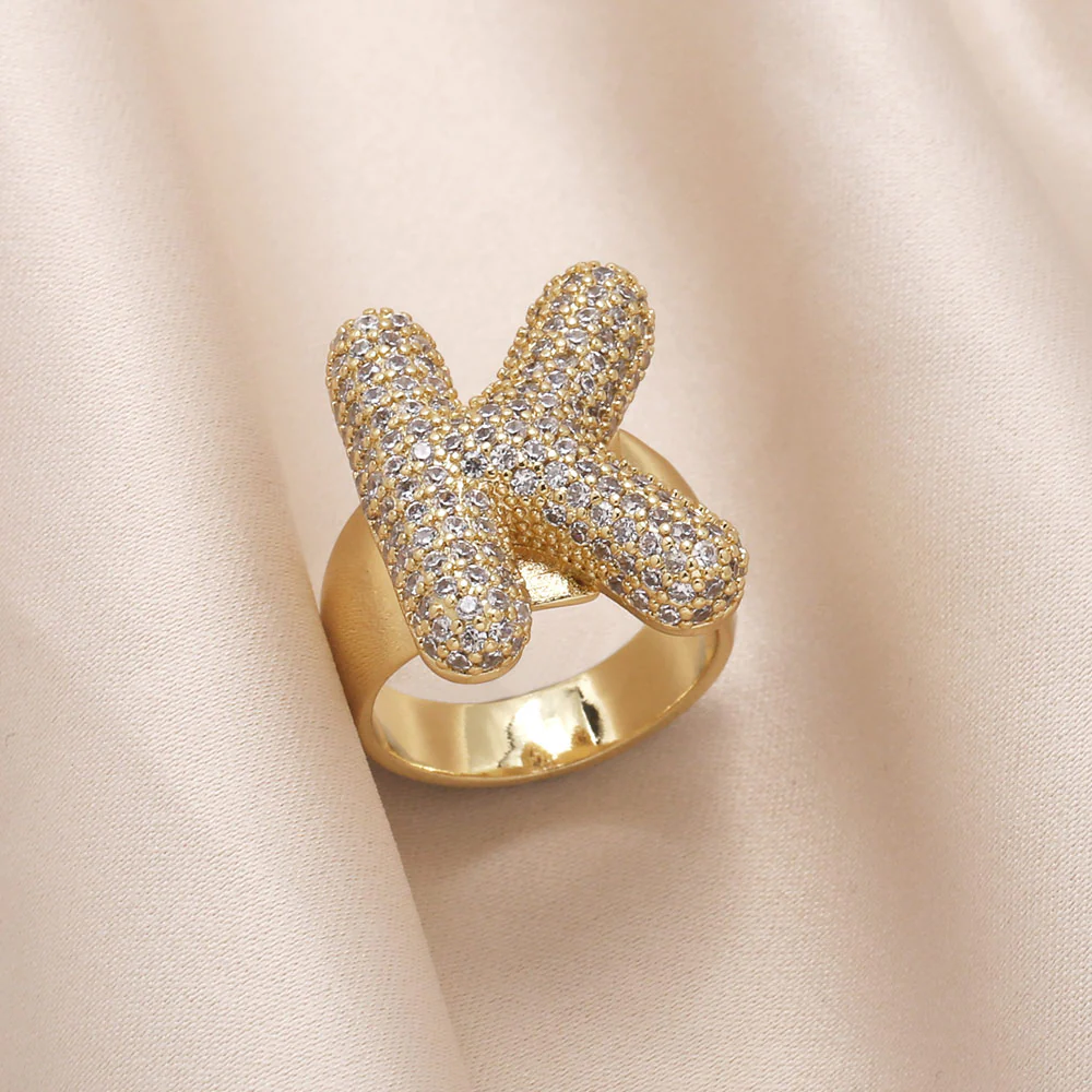 Gold Bubble Letter Initial Ring - Image 9