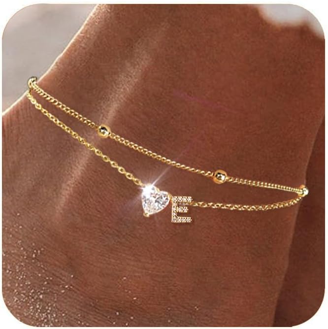 Gold Heart Charm Initial Anklet - Image 5