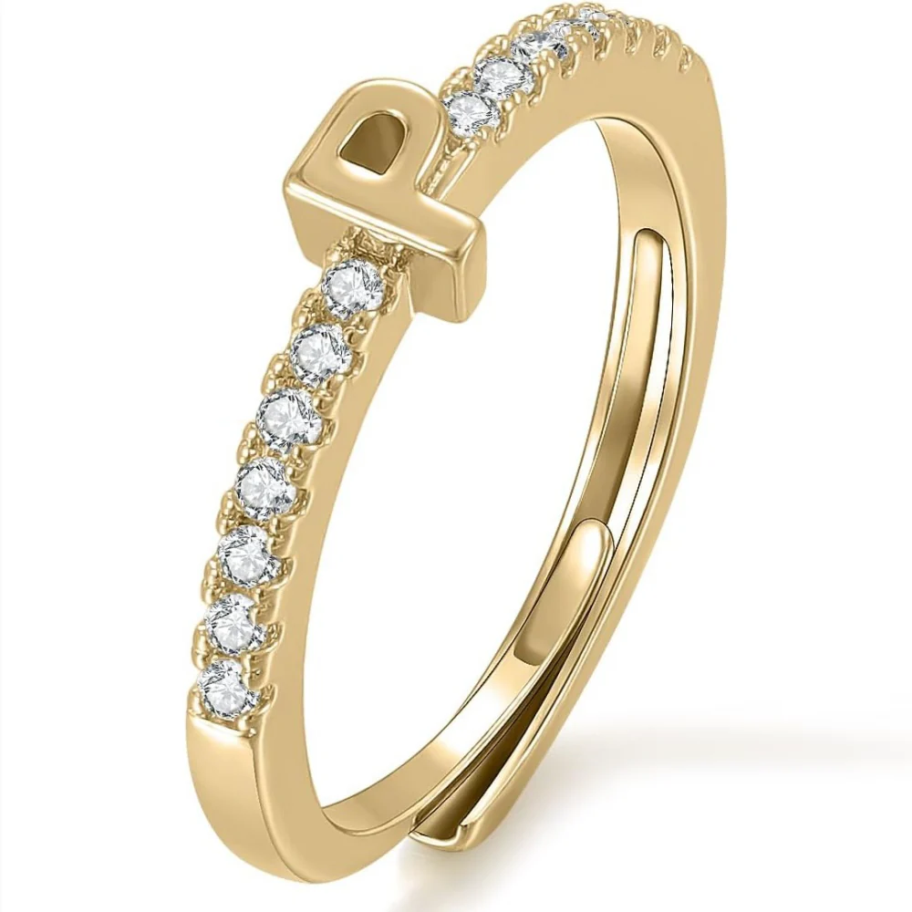 Gold Initial Letter Adjustable Ring - Image 16