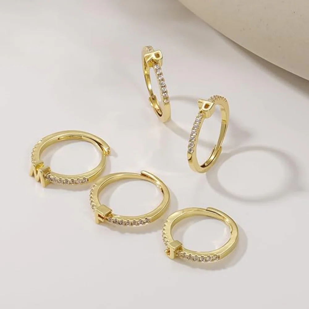 Gold Initial Letter Adjustable Ring - Image 27