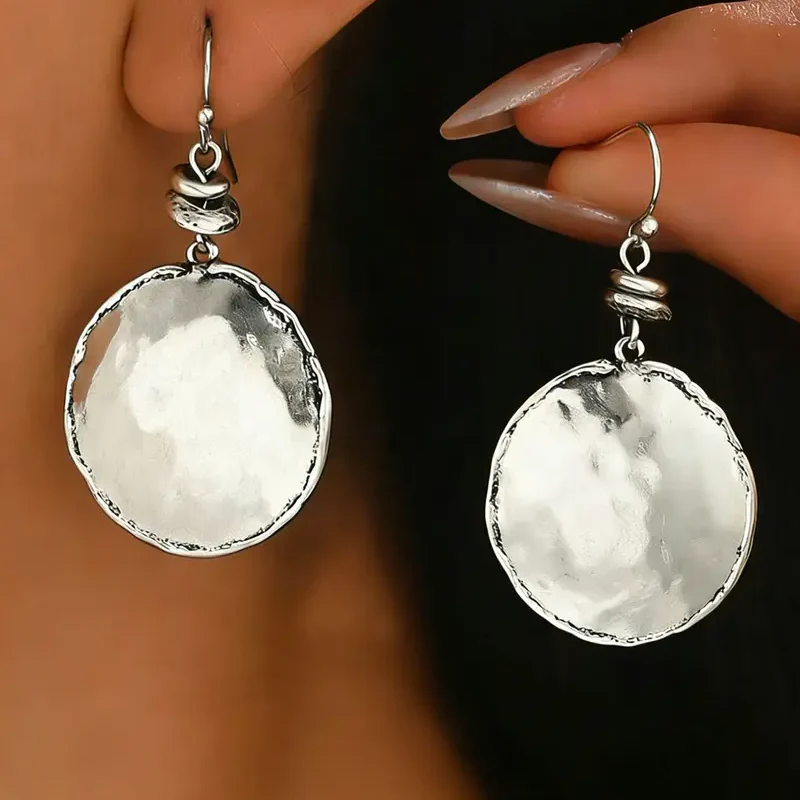 Hammered Coin Pendant Earrings - Image 2