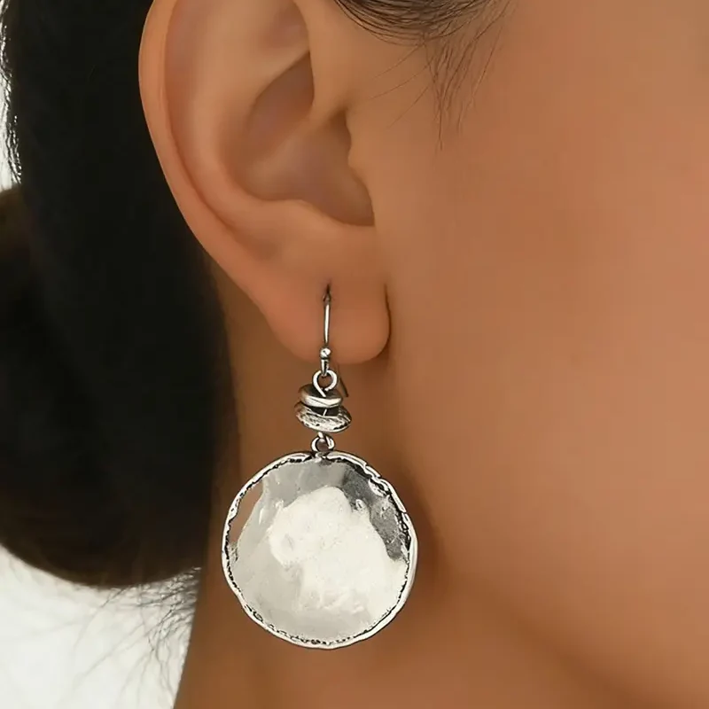 Hammered Coin Pendant Earrings - Image 3