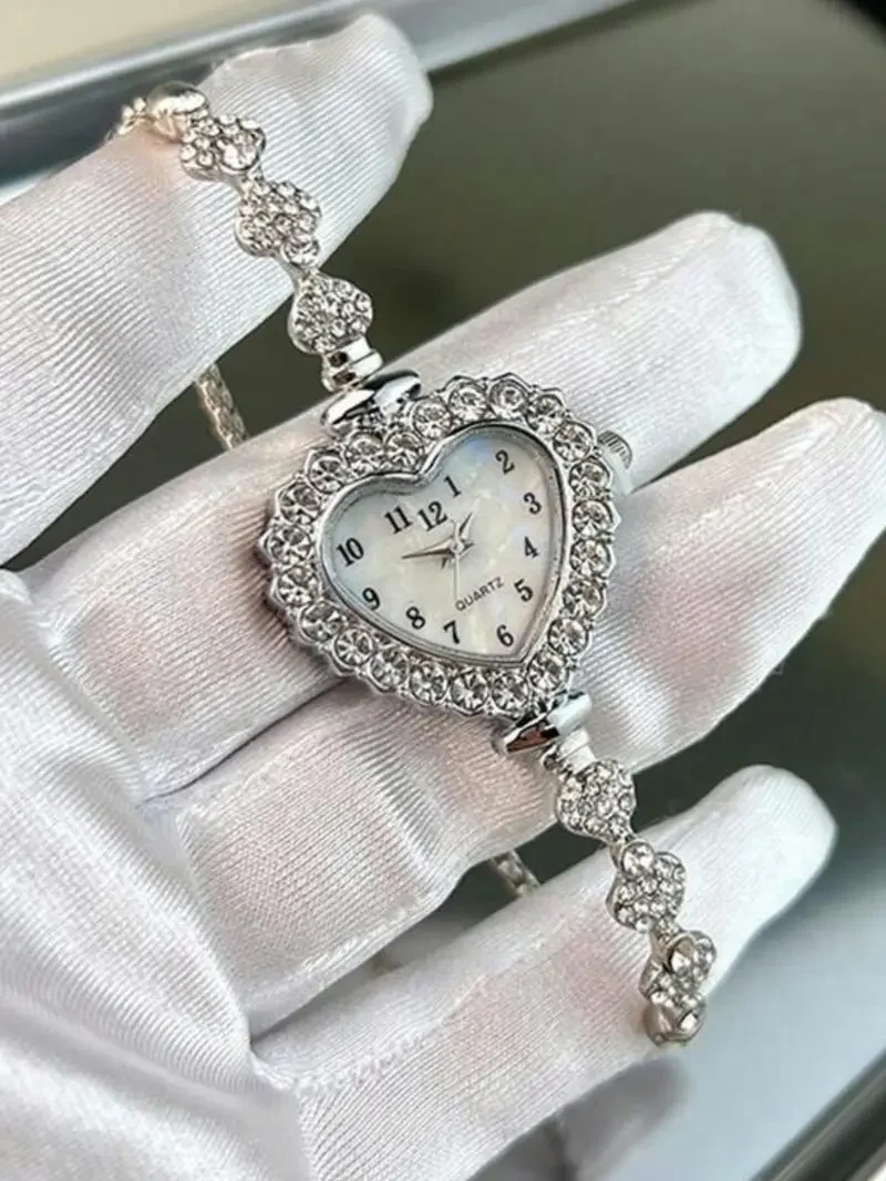 Heart Shaped Rhinestone Quartz Watch - Image 5