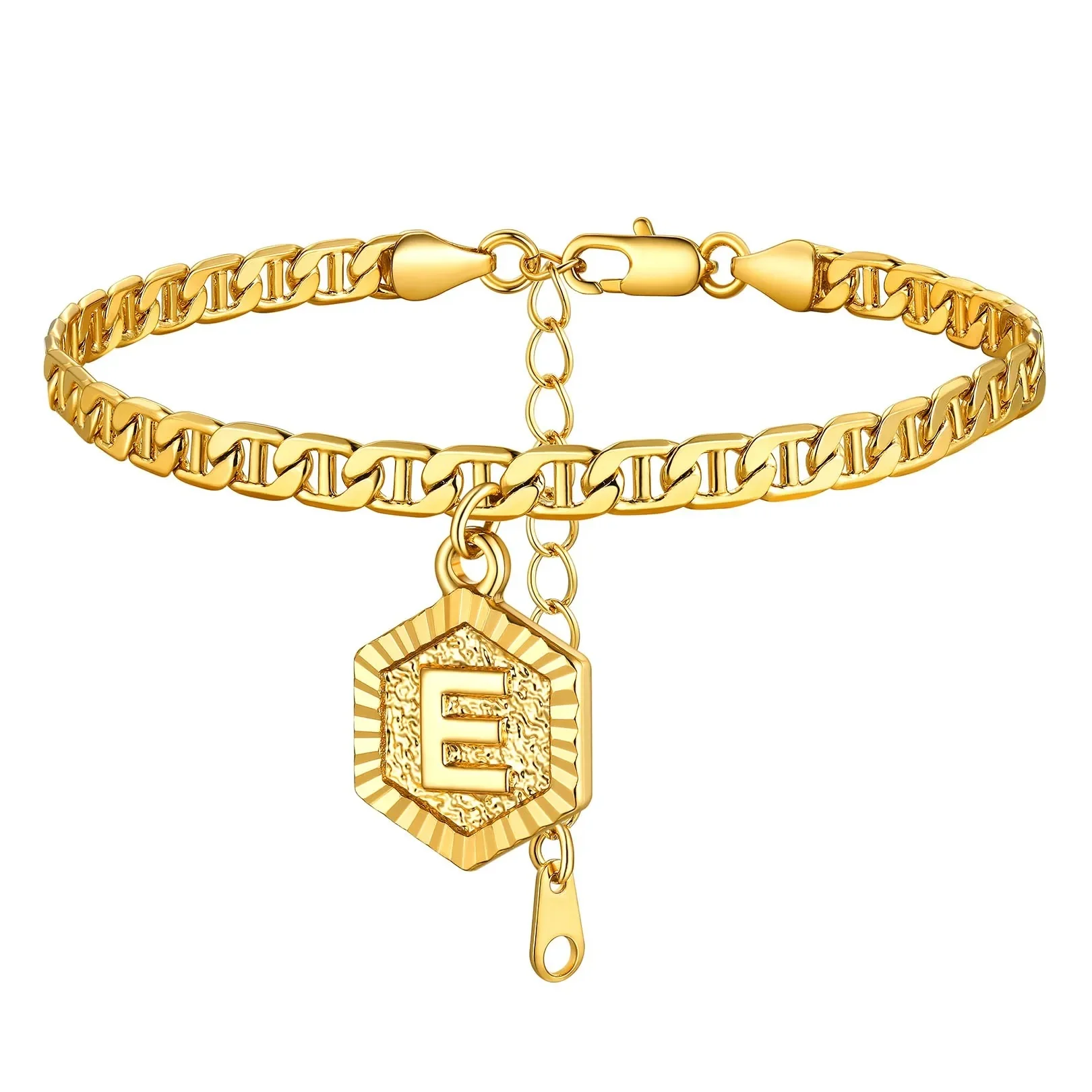 Hexagon Initial Letter Cuban Chain Anklet - Image 7