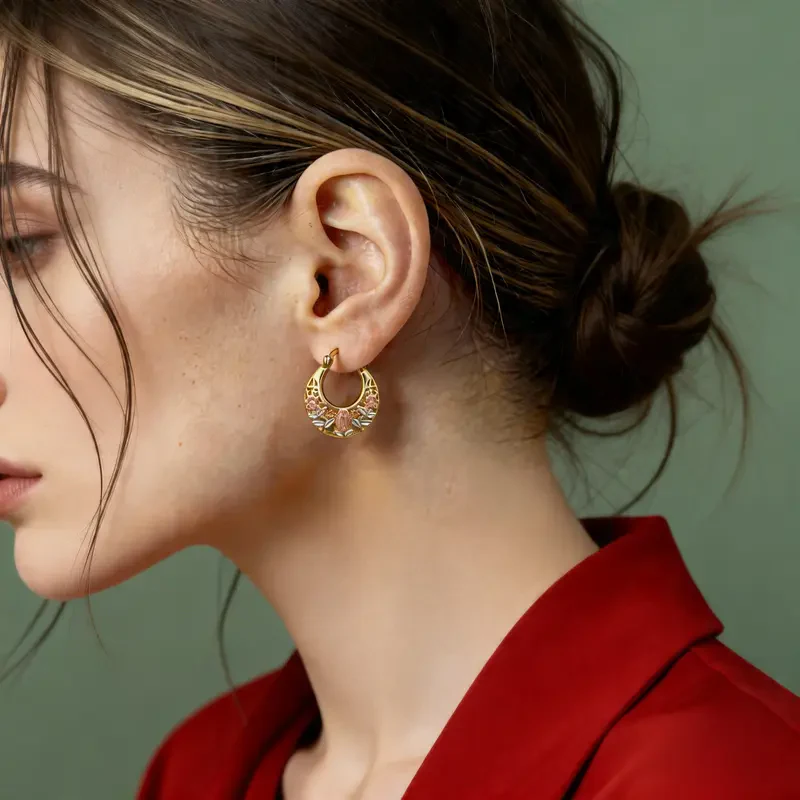Hollow Floral Hoop Earrings - Image 2