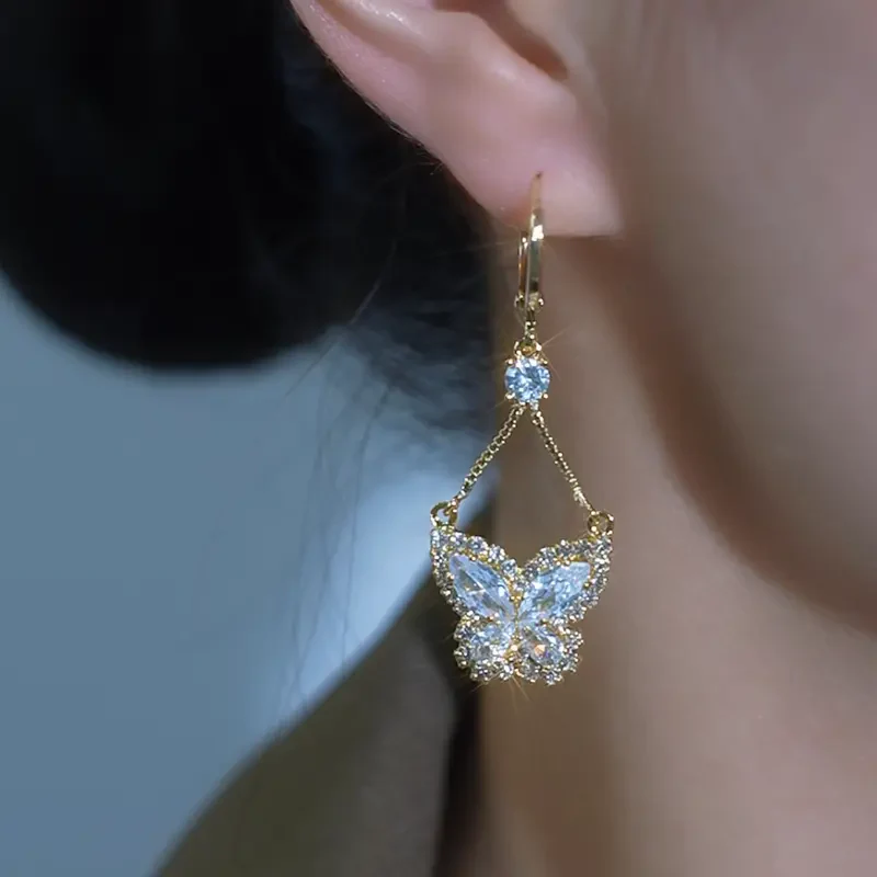 Inlaid Zircon Butterfly Earrings - Image 2