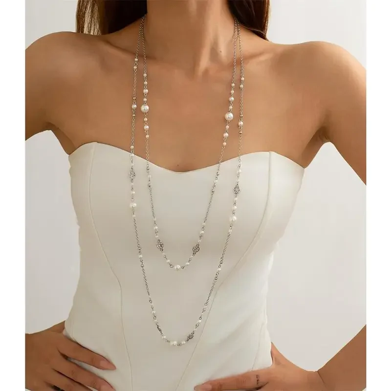 Long Layered Pearl Necklaces - Image 6