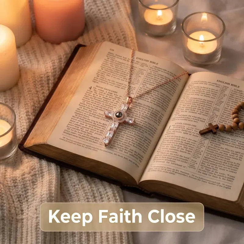 Lord's Prayer Cross Projection Necklace - Image 4