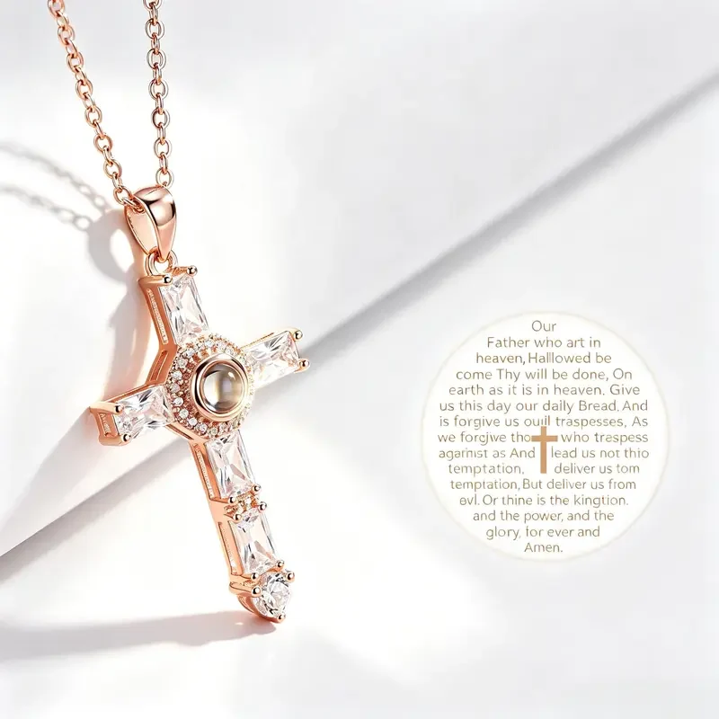 Lord's Prayer Cross Projection Necklace - Image 9