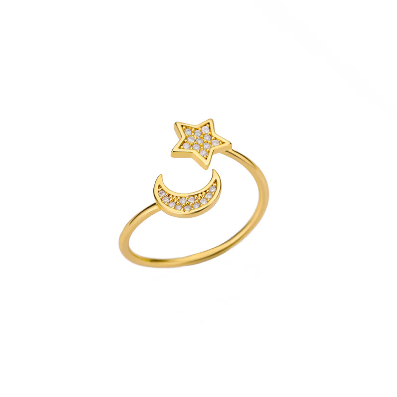 Moon & Star CZ Adjustable Ring - Image 3