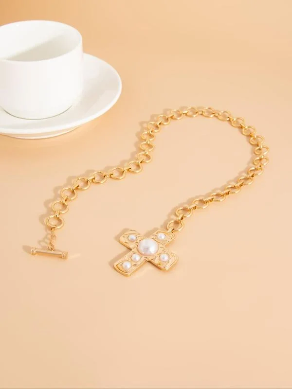 Pearl Cross Buckle Necklace - Image 7