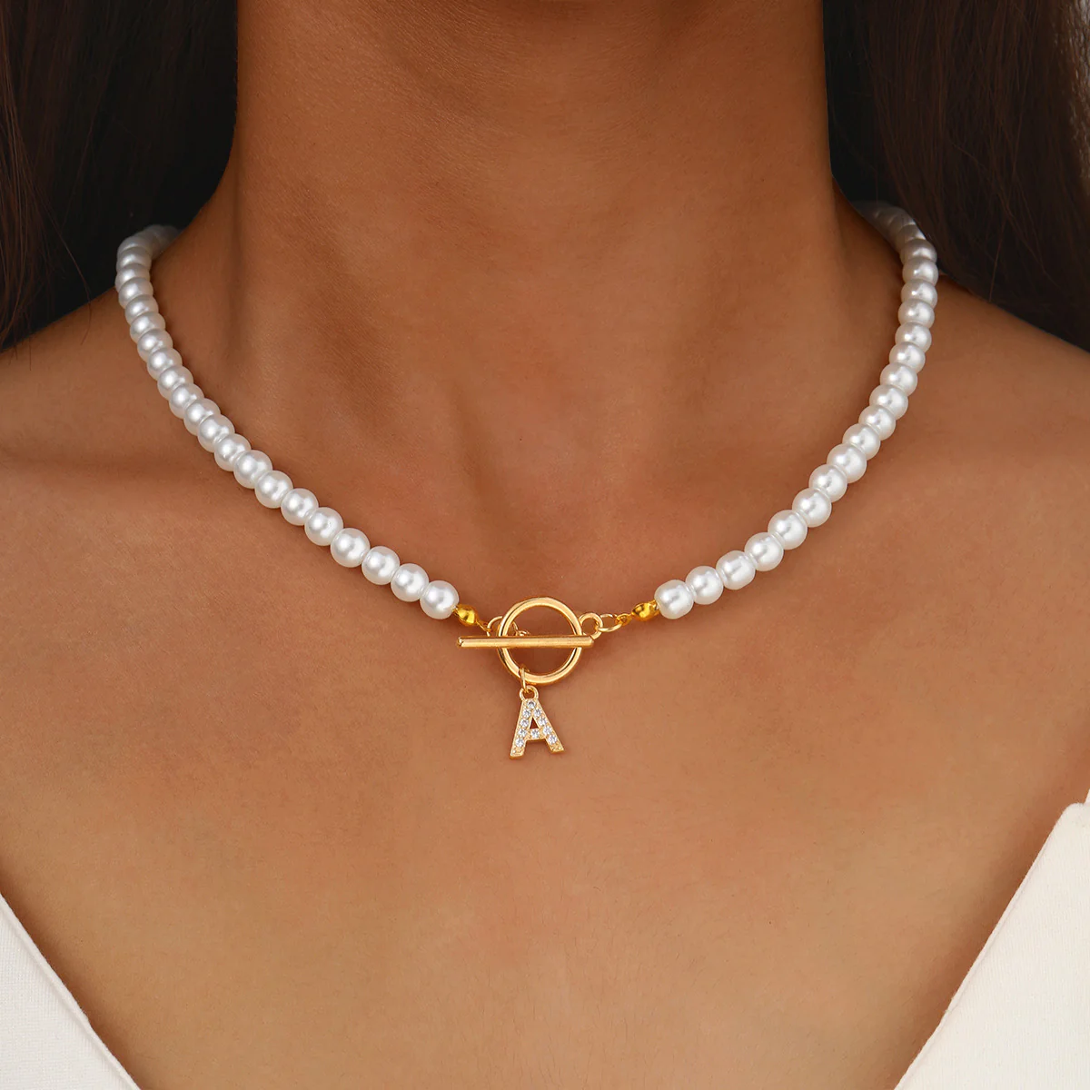 Pearl Initial Toggle Necklace - Image 10