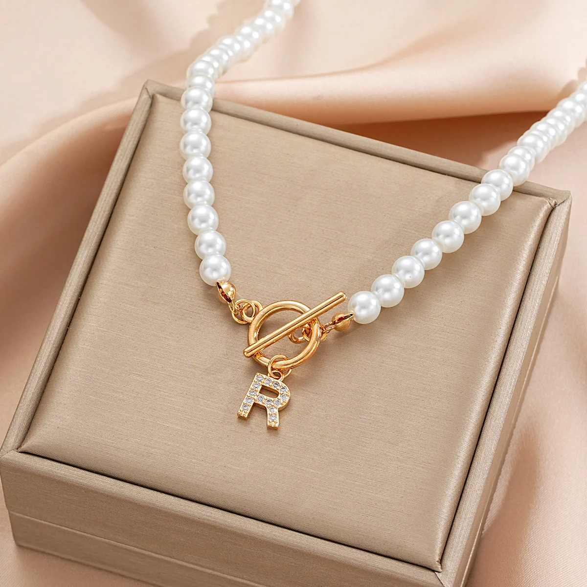 Pearl Initial Toggle Necklace - Image 2