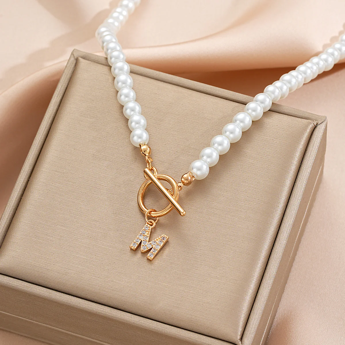 Pearl Initial Toggle Necklace - Image 3
