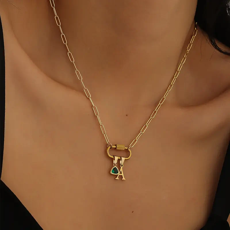 Personalized Carabiner Lock Initial Necklace - Image 7