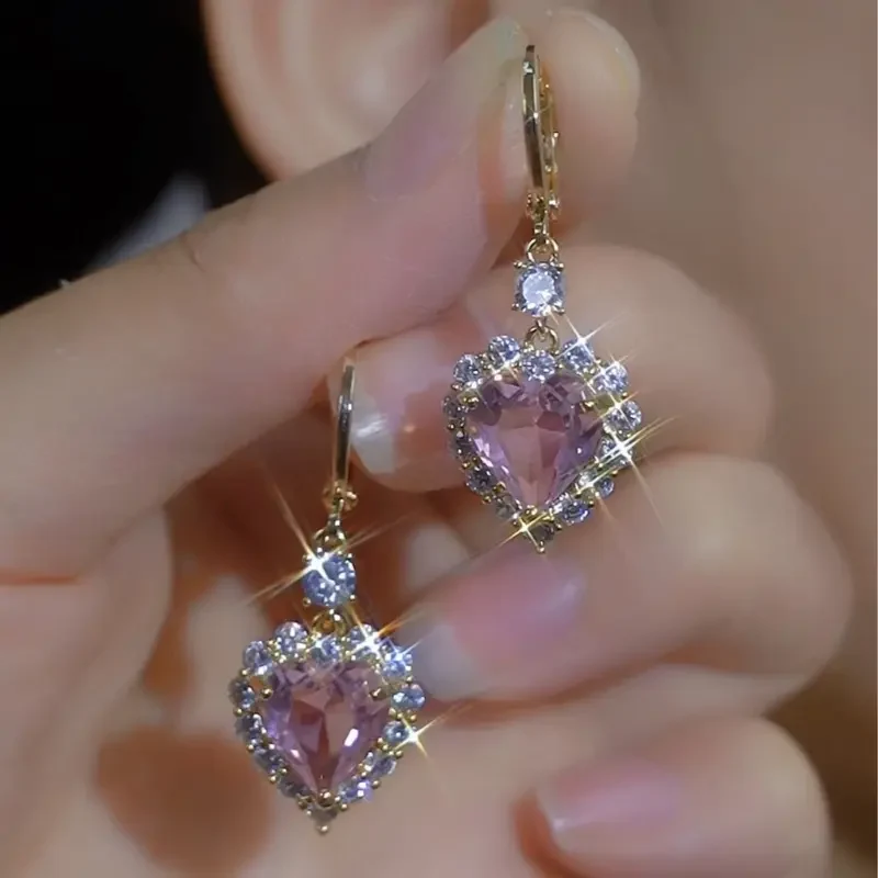 Pink Crystal Heart Earrings - Image 2