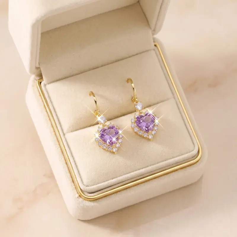 Pink Crystal Heart Earrings - Image 3