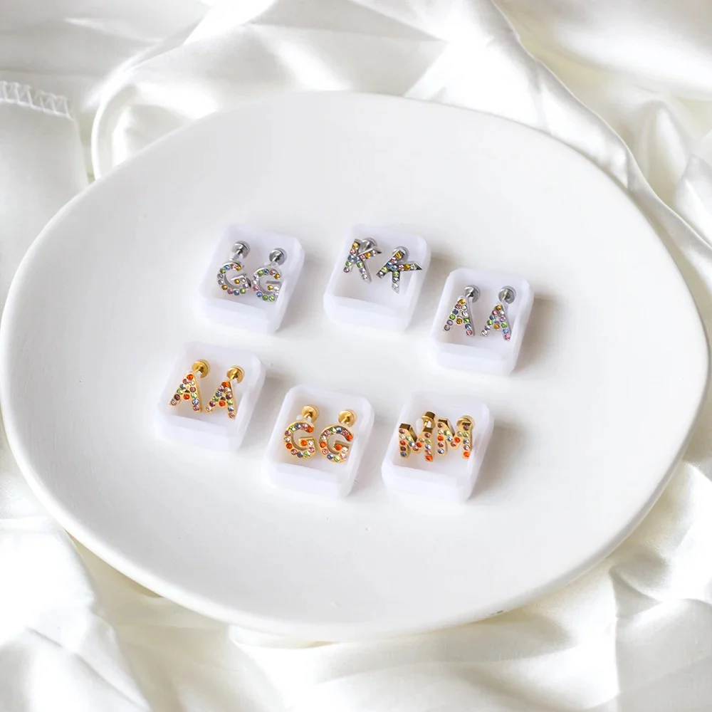 Rainbow Initial Letter Stud Earrings - Image 2