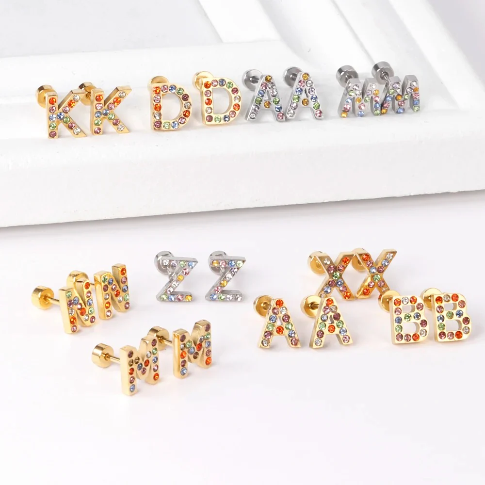 Rainbow Initial Letter Stud Earrings - Image 3