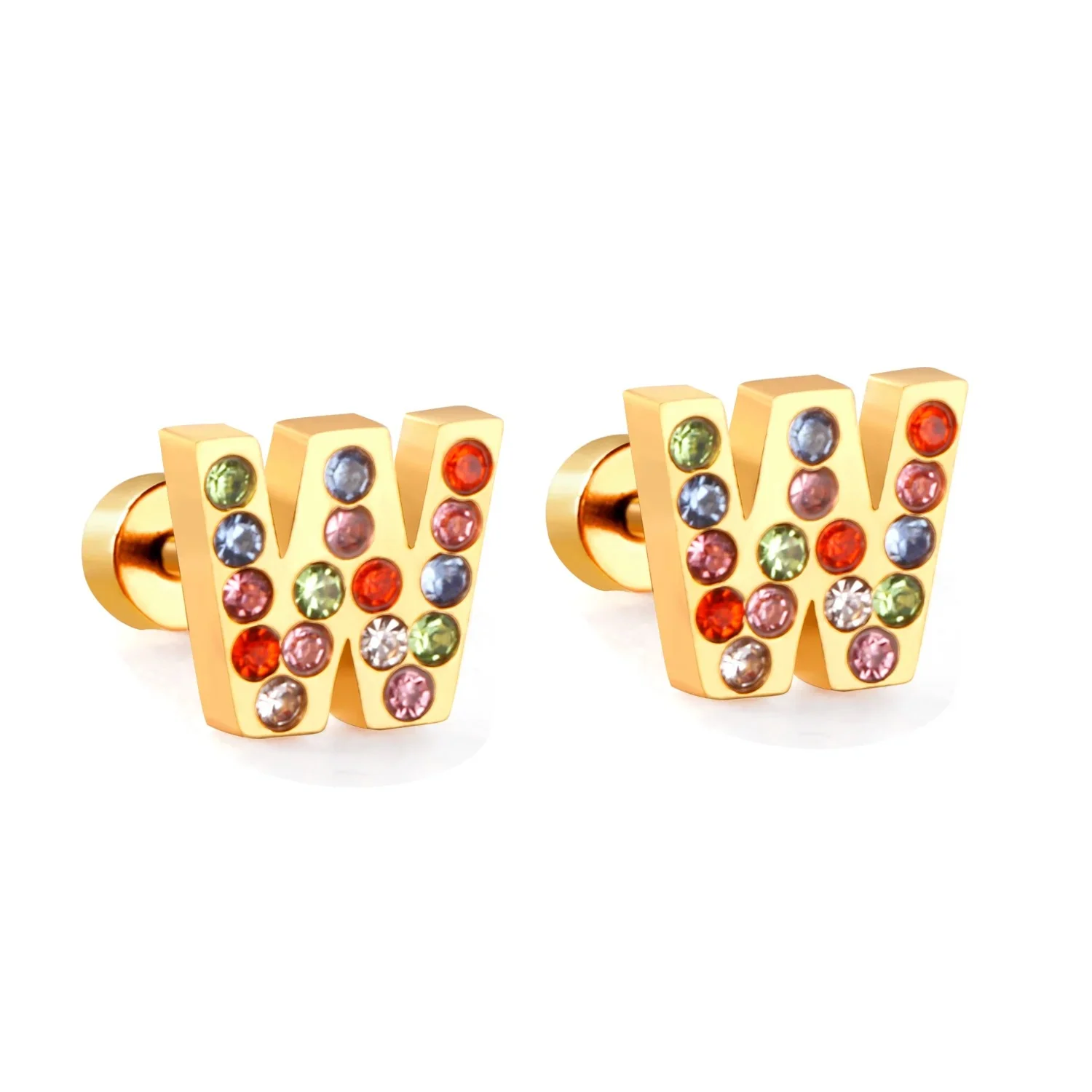 Rainbow Initial Letter Stud Earrings - Image 7